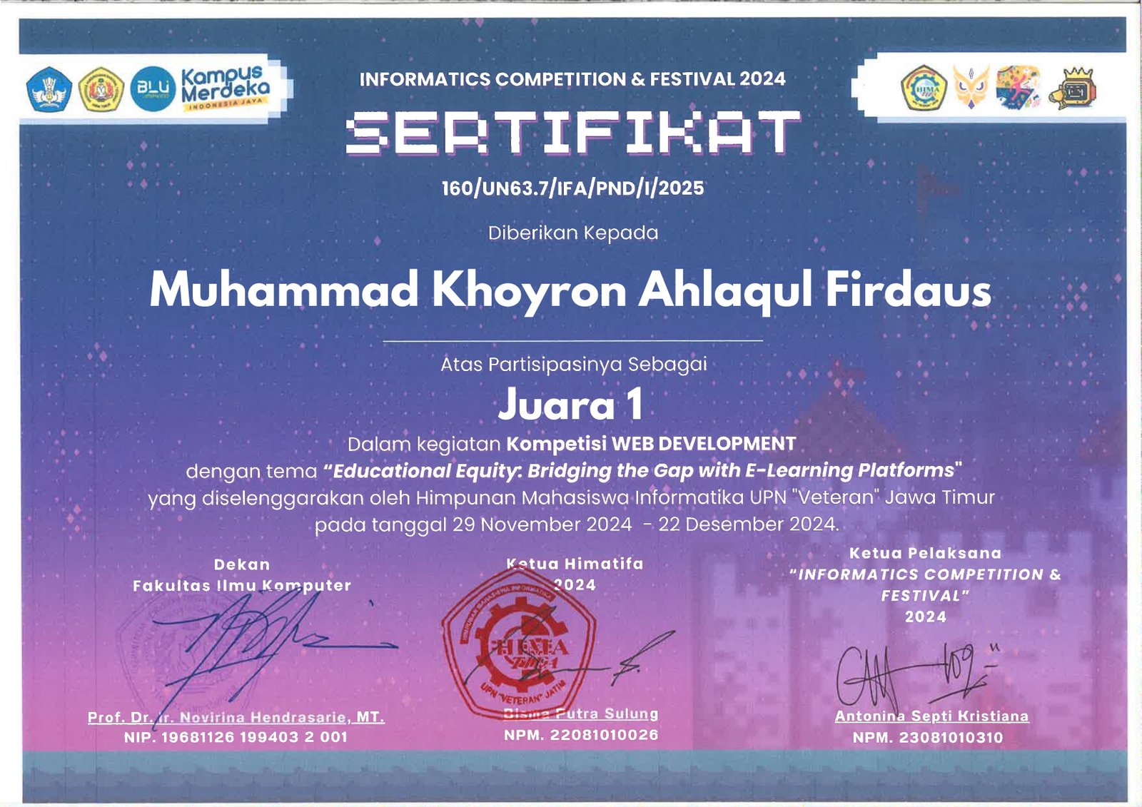 Juara 1 Web Development Competition INCOFEST 2024